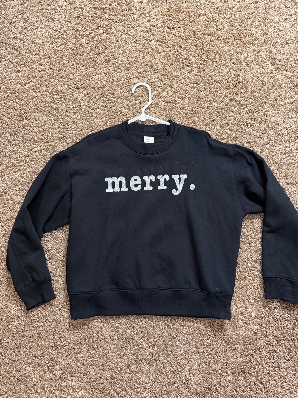 a new day Black Crewneck Sweatshirt with 'merry.' Graphic